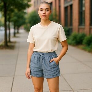 5/$25 - H&M Blue Striped Linen Blend Shorts